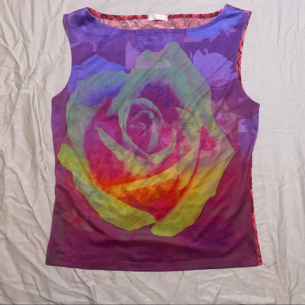 ivory brand art deco floral y2k tank